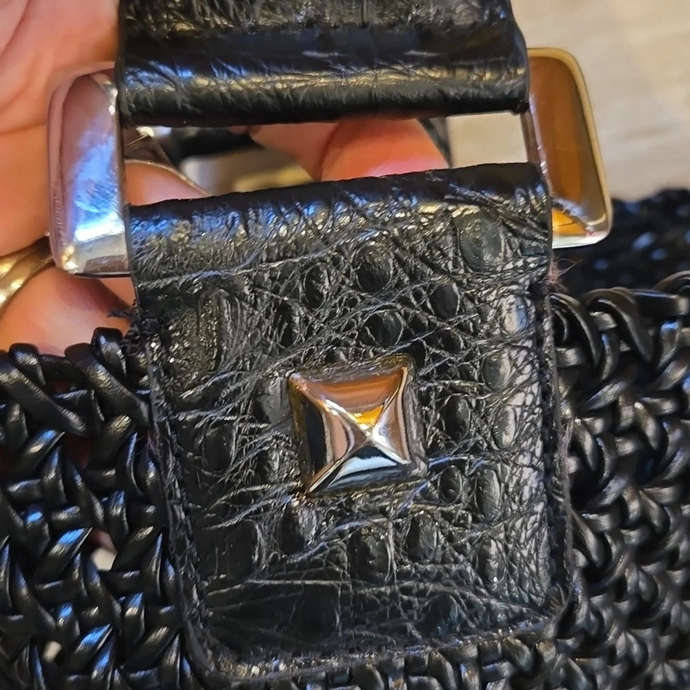 GUESS Black Woven Shoulder Bag